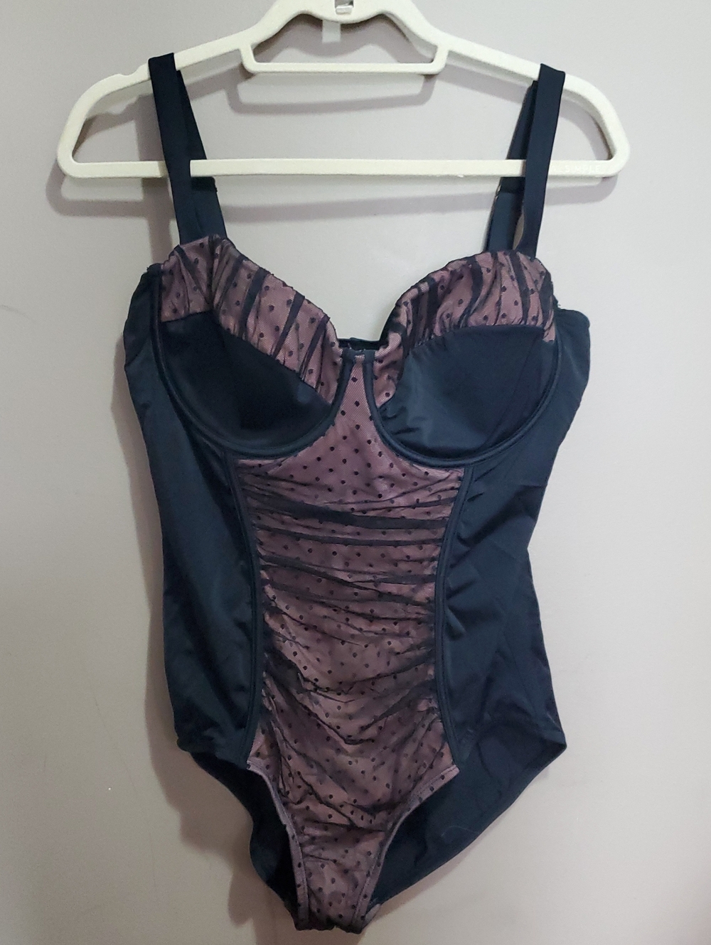 Swimsuits For All Black & Tan Polka Dot Underwire Bodysuit Size 16